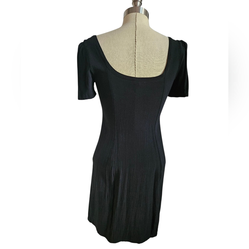 EXPRESS Button Front Scoop Neck Black Mini Dress | SZ S - Picture 4 of 10